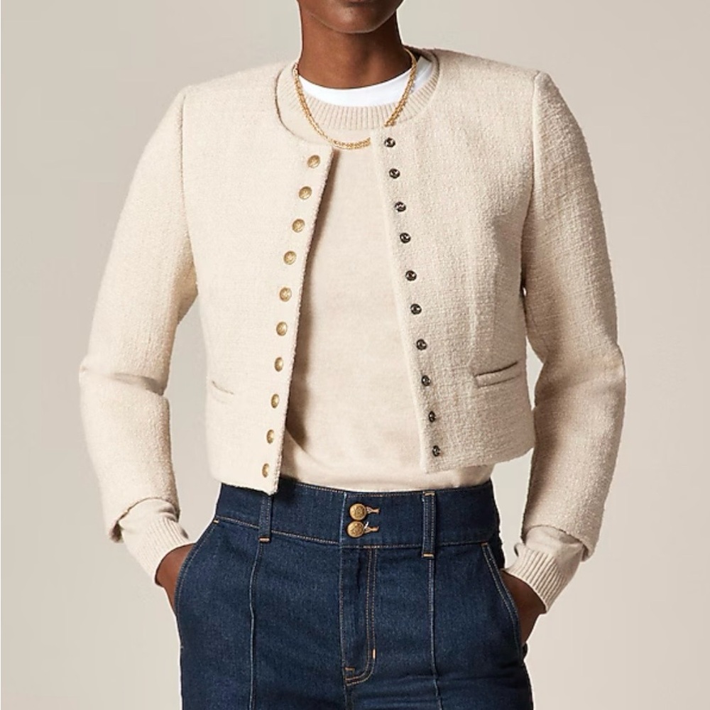 J Crew Women's Bridgette Lady Cropped Jacket In Wool Tweed in Natural Size 6